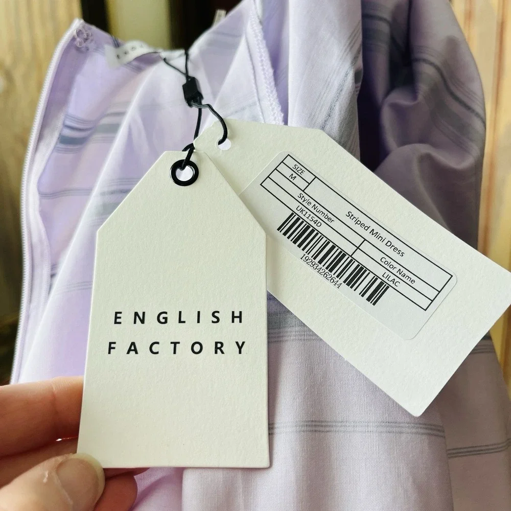 NWT English Factory Regency Striped Puff Sleeve Babydoll Mini Dress Size M - Picture 7 of 9